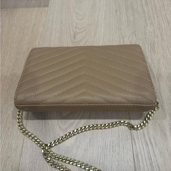 Beige Quilted Clutch with Gold Chain - Picture 3 of 4